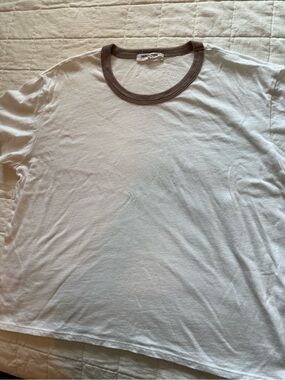 perfectwhitetee White Short-Sleeve Ringer Tee with Brown Neck